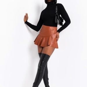 BRAND NEW Cognac Vegan Leather Mini Skirt